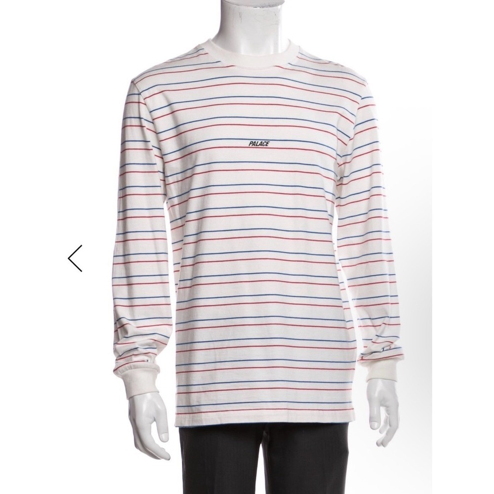 Palace Basically a Stripe Long Sleeve Tee White Blue Red Streetwear Medium